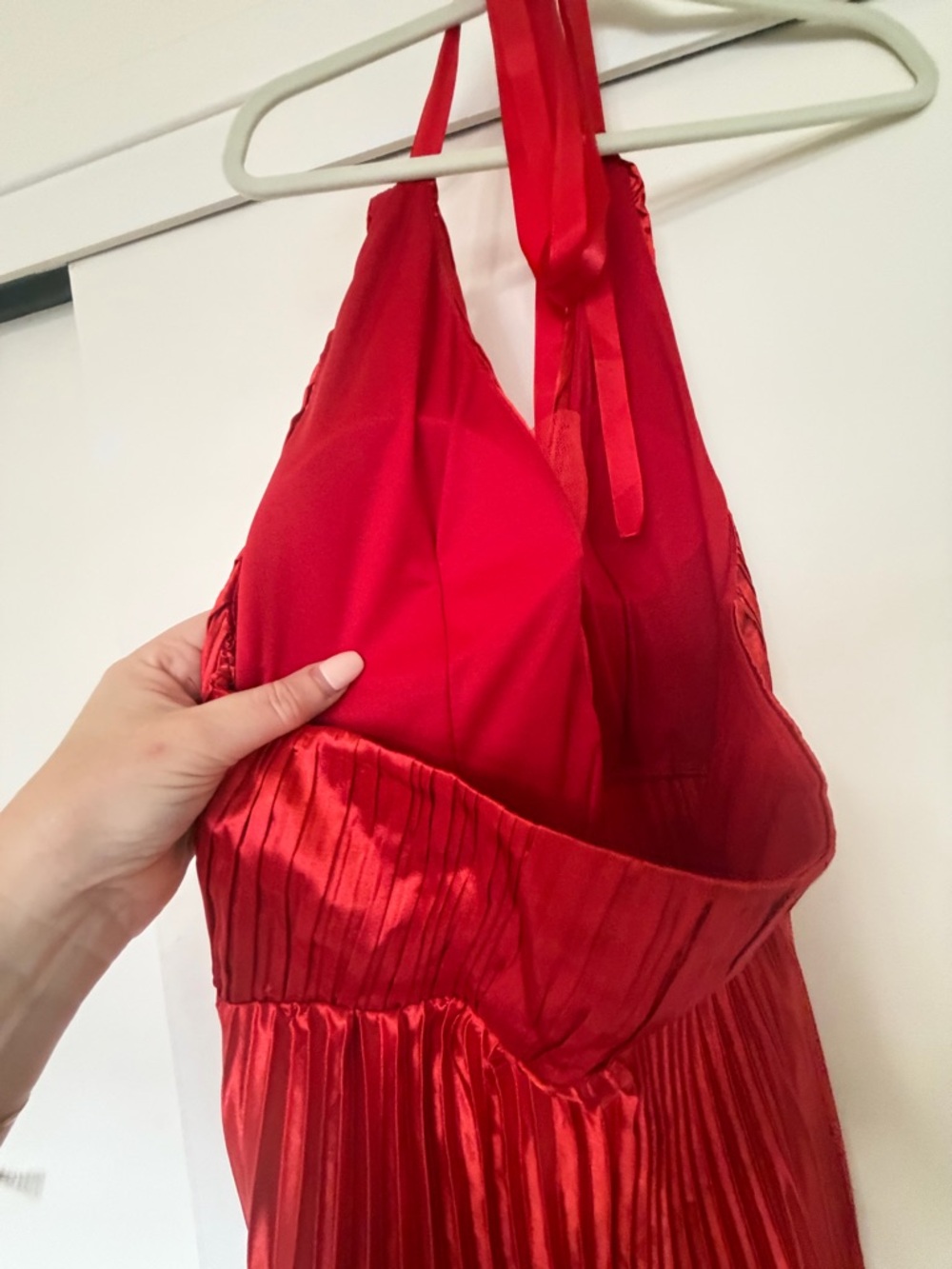 Red Pleated Halter Maxi Dress - Picture 5 of 6